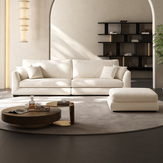 Aalto Boutique Beige Feathers Loveseat and Ottoman